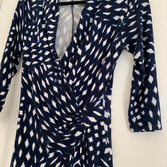 Karen Kane Women Drape Dress Pattern Geometric Blue Casual Work Sz 8 Medium - Picture 3 of 6